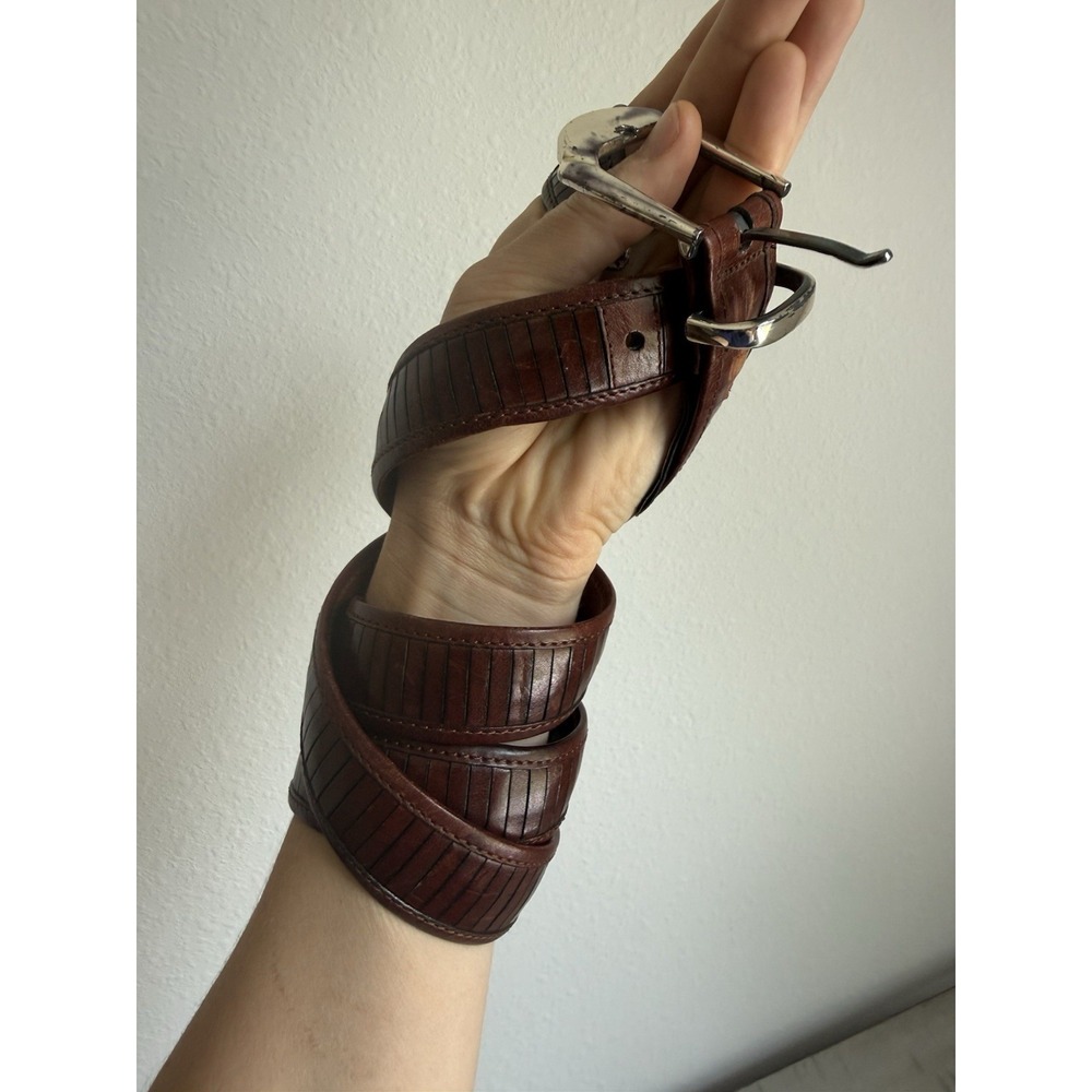 Mezlan Made In Spain Men's Size 40 Dress Belt Brown Genuine Leather Silver Buckl